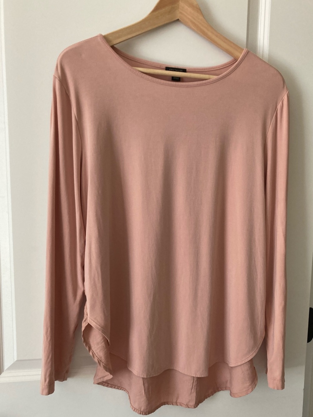 Ann Taylor Dusty Pink Long-Sleeve Layered-Hem Top